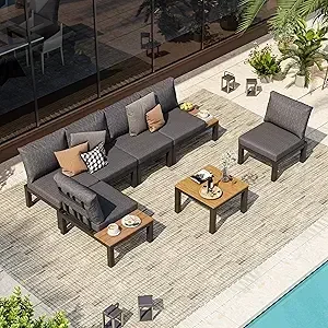 Best aluminum modular outdoor patio furniture set - Stylish aluminum modular outdoor patio furniture set arranged on a sun...